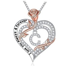 Rose Heart Necklace for Women, 925 Sterling Silver Initial Necklace Mothers