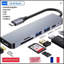 Hub USB-C 6-en-1 – HDMI 4K, USB 3.0, SDTF, PD Charge Rapide MacBook Apple