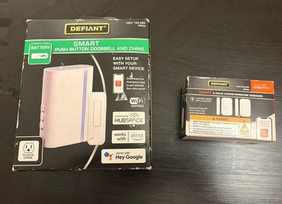 Defiant Smart Push-Button Doorbell & Chime Kit & 2 Wireless Door/Window Sensors