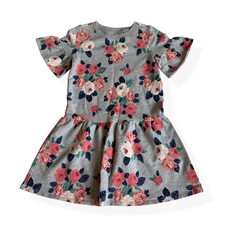 Janie and Jack Girls Floral Knit Dress Bell Sleeve Gray Pink Roses Size 7