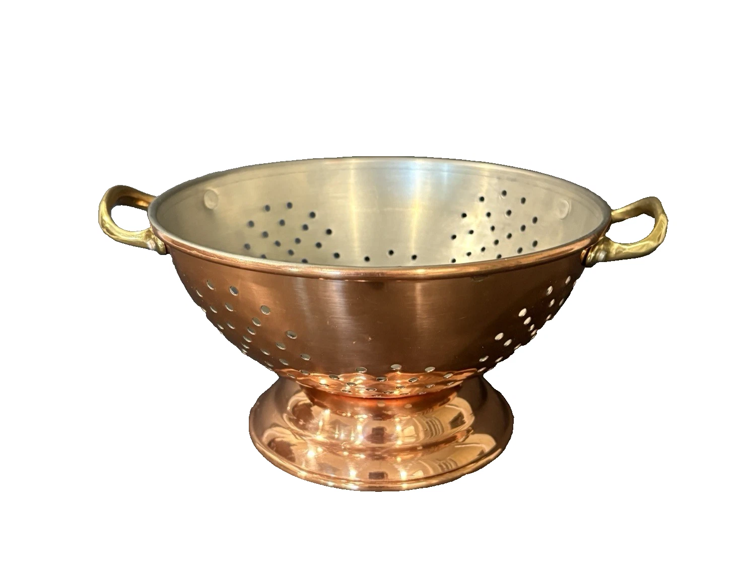 Vtg Copper Plated Colander Portugal Brass Handles Footed Base Tin Center Straine
Opens in a new wind