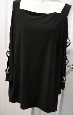 Top Shirt Blouse 3X db established 1962 Black Silver Rhinestones NWOT's Cold Sh