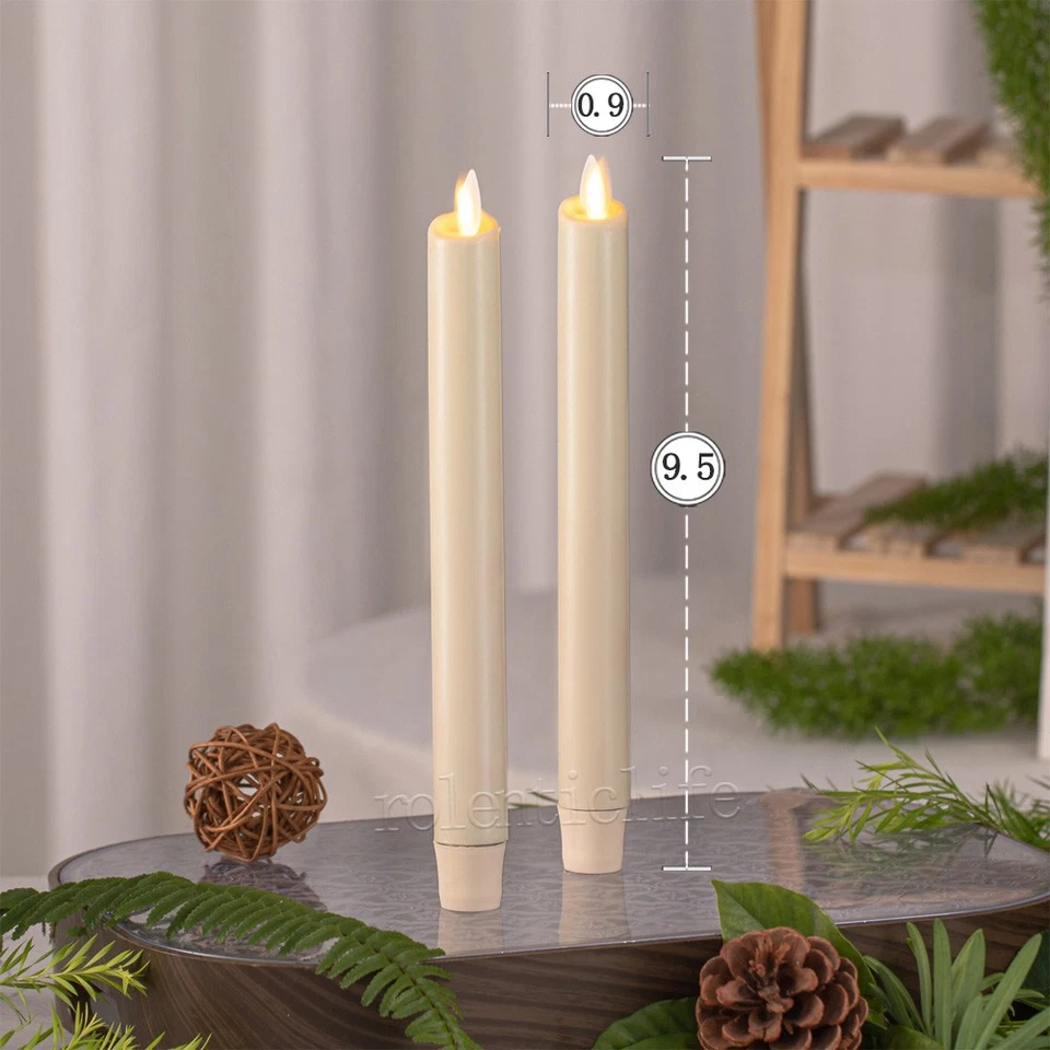 Juego de 2 4 velas cónicas de cera sin llama Luminara marfil con llama danzante Foto 2 de 4