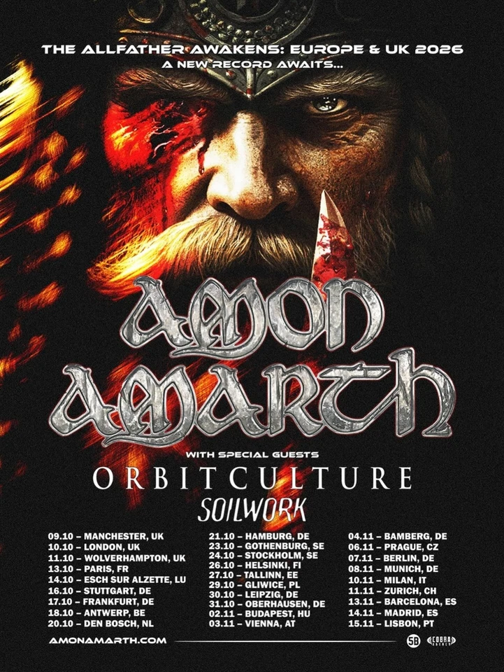 Amon Amarth The Allfather Awakens Europe & UK 2026 Tour Poster – A New Record - Image 2 of 4