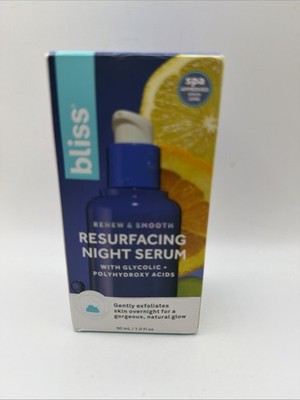Bliss Renew & Smooth Resurfacing Night Serum Glycolic Polyhydroxy Acids 30ml NIB