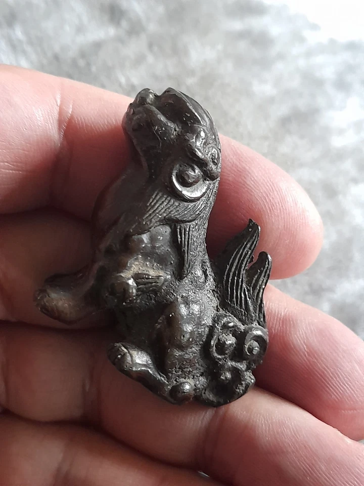 Bronze Oriental Miniature Foo Fu Guardian Dog Vintage - Image 2 of 4
