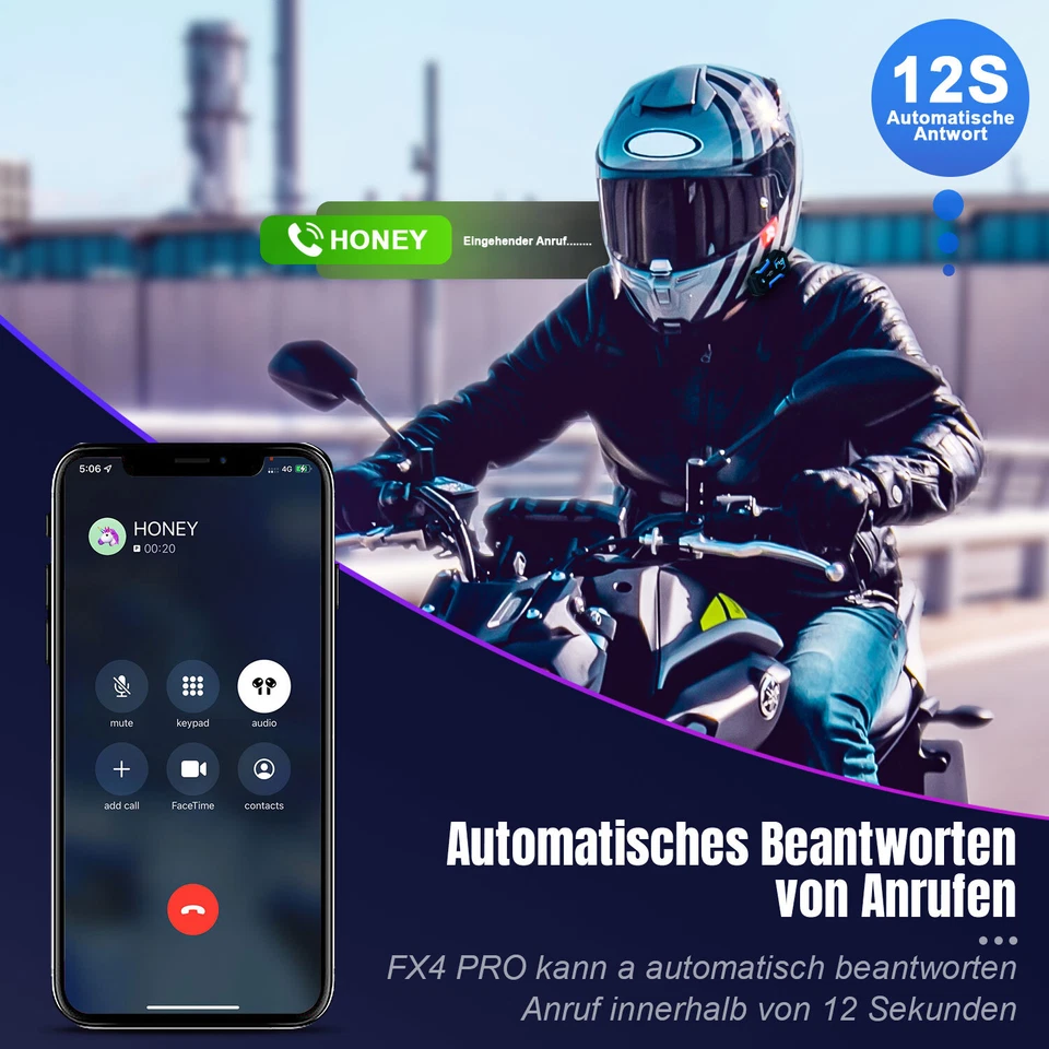 2X 1000M FX4 PRO Motorrad Helmet Intercom Gegensprechanlage Headset Bluetooth FM - Bild 3 von 4