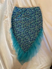 Wonder Nation Girl's Mermaid Fish Scale Skirt Blue Net Trim Swim Cover Size 7 8