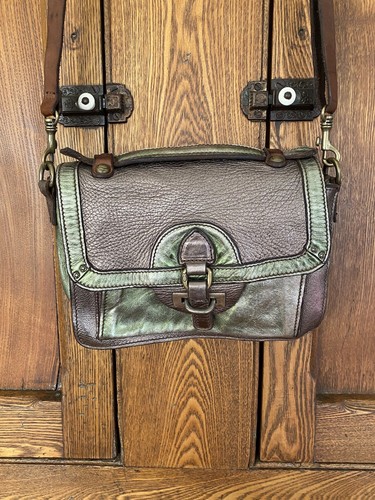 Campomaggi Metallic Grün Silber Dunkelbraun Leder Umhängetasche Schultertasche Handtasche
