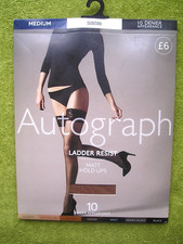 M&S LADDER RESIST MATT HOLDUPS MED SUNTAN LACE TOP SEALED PACK