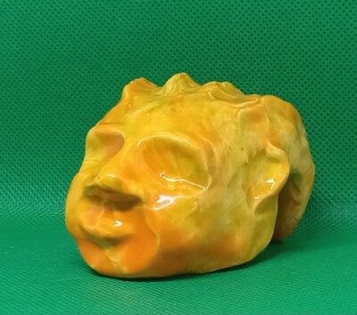 ''Hot Ceramic Face'' - Expensive Original Clay Sculpture, hand made and glazed.