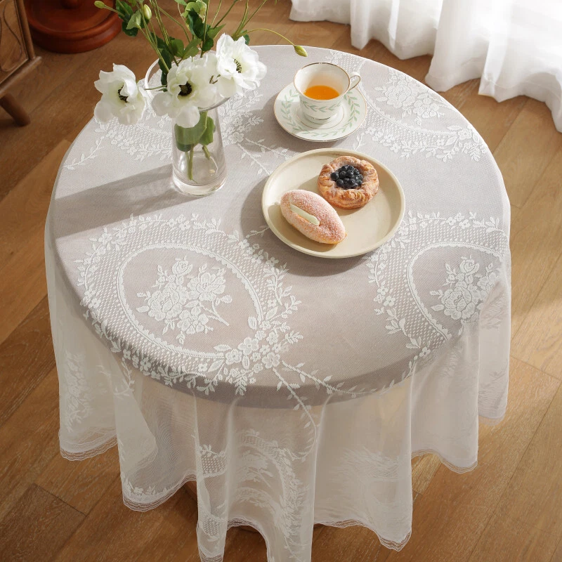 Rectangle Lace Floral Embroidery Tablecloth Cover Diningroom Wedding Party Decor - Image 4 of 4