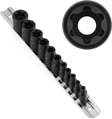 CASOMAN 11PCS Female Torx Socket Set, E Torx & Star Socket Set with Rail, E4 -..