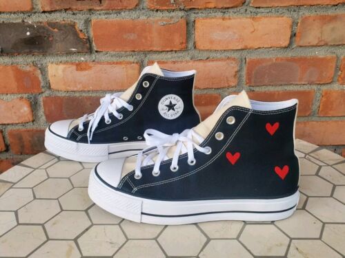 Men 10.5 Converse Chuck Taylor Hearts 2in Lift Platform Black White Hi Rare
