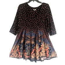 Urban Outfitters Ecote Sz S Dress Black Swing  3/4 Sleeve Floral Boho