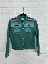 Ranch Dressn Womens Western Denim Jacket Green Southwest Aztec Cowgirl Small