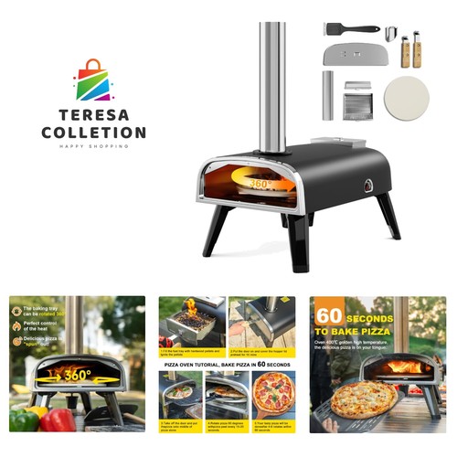 Outdoor Pizza Oven 12" Wood Pellet Pizza Ovens With Rotatable Round Pizza Sto...