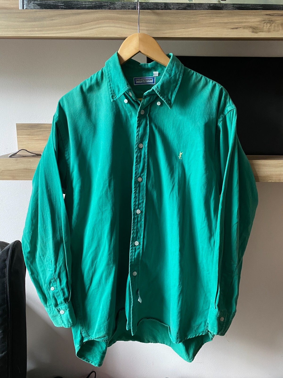 Camicia YSL vintage Yves Saint Laurent verde con bottoni XL 80s logo OG