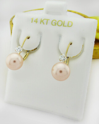 ECHTE 7 mm PERLE & WEISSE SAPHIRE OHRRINGE 14K GOLD *NEU MIT ETIKETT*