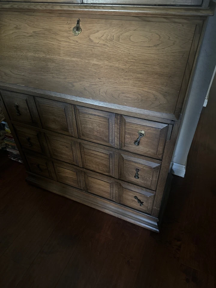 Vintage Jasper Style Drop Front Secretary Desk and Cabinet - Image 2 of 3