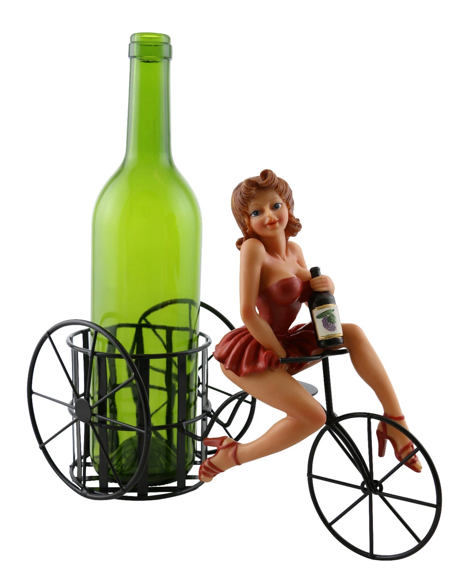 Sexy Pin up Girl In Little Dress Riding Tricycle With Metal Wine Bottle Holder