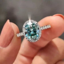 Gorgeous 4 Ct Blue Treated Diamond Ring Oval Shape Certified ! Wedding Ring