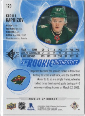 2021 Upper Deck SP #129 Kirill Kaprizov SP Rookie Authentics Blue