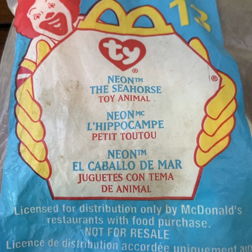 Ty Teenie Beanie McDonald’s Happy Meal Toy Neon The Seahorse Number 13 2000 - Picture 3 of 6
