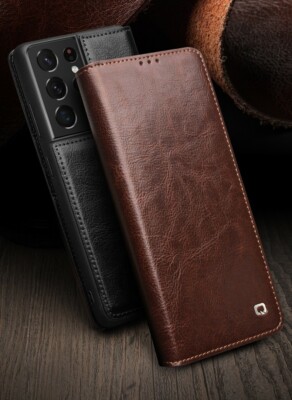 QIALINO Echt Leder Flip Schutztasche Hülle Case fr Samsung S23 S24 S25 S26 Ultra
