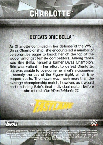 2017 Topps WWE Road To Wrestlemania #26 Charlotte Flair - Picture 2 of 2