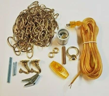 Brass plated swag lamp kit with 12' chain for fabric and mica shades New 550PJB
