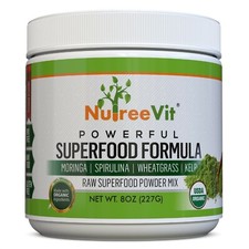 Pure Organic Powder SuperFood Mix - Moringa Spirulina Wheatrgrass Kelp- 4oz-8oz