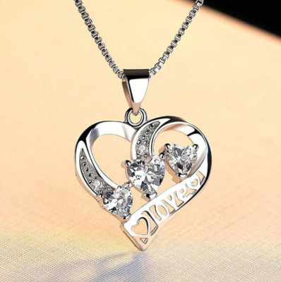 Women 925 Sterling Silver Love Heart CZ Pendant Necklace 18'' Chain Gift Box E7