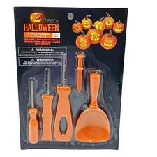 Happy Halloween 5 Piece Pumpkin Carving Kit Plus 8 Stencils Family Fun New 8