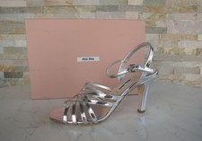 MIU MIU EU 37 Sandaletten High Heels Abendschuhe silber NEU ehem. UVP 650 €