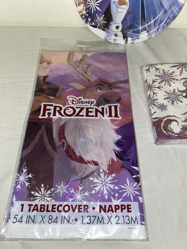 Frozen Birthday Party Lot. 84"x54" Reusable Table Cover, Plates, Napkins - Picture 4 of 13