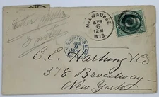 1876 MILWAUKEE WISCONSIN COVER TO NEW YORK WITH CE HARTUNG & CO. CANCEL 