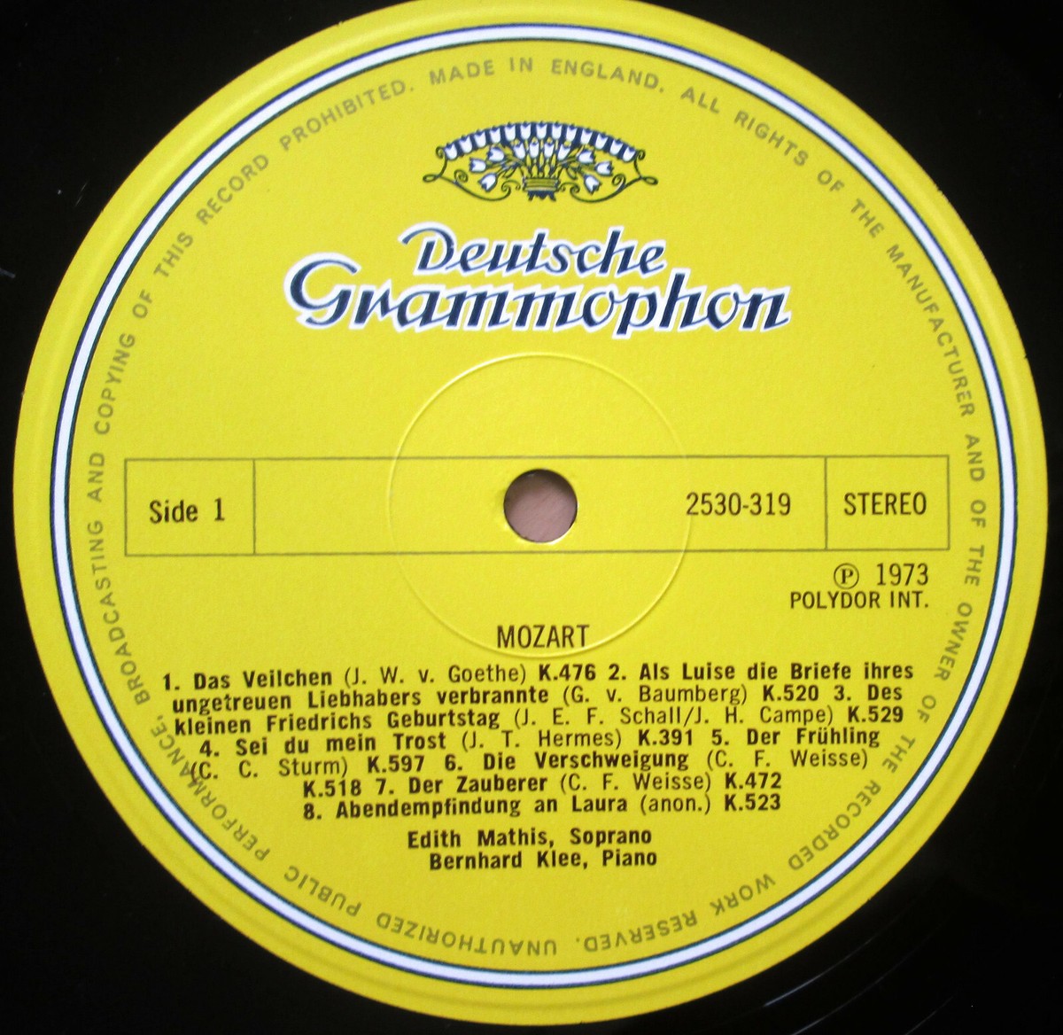 (3405)直筆サイン入り TOPPDOGG Amadeus CD DG 2530 319 Edith Mathis Mozart Lieder Bernhard Klee 1973 NM