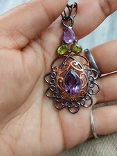 Amethyst Gemstone Pendant 925 Sterling Silver Peridot Jewelry CHRISTMAS GIFT HER