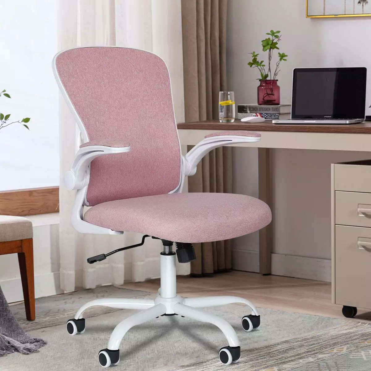 Pink computer online chair with arms
