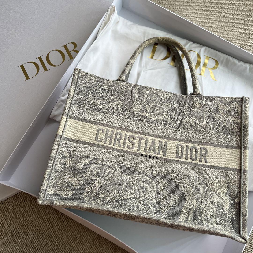 Dior Book Tote Bag Gray Toile de Jouy Reverse Embroidery Canvas