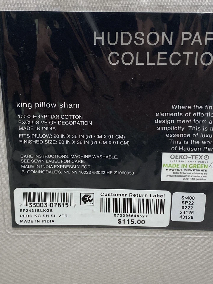 Hudson Park Classic Egyptian Percale King Pillow Sham, 36" x 20" Silver - Image 4 of 4