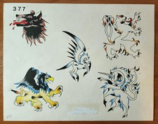 ORIGINAL Vintage 1976 Spaulding Rogers Tattoo Flash Sheet Hand Colored Used