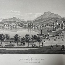 Gravure XIX ème paysage d'Europe LUZERNE par Dickenman & Siegfried