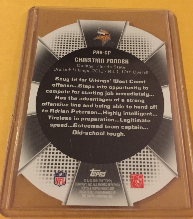 熟考 Ponder FaB 2011 Finest Atomic Christian Ponder Rookie #FAR-CP Card Nr/Mt-Mt