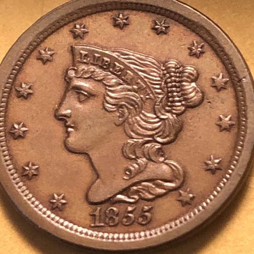1855 braided hair half cent Lovely Honey Brown Gem Very Nice Eye Appeal - Picture 8 of 17