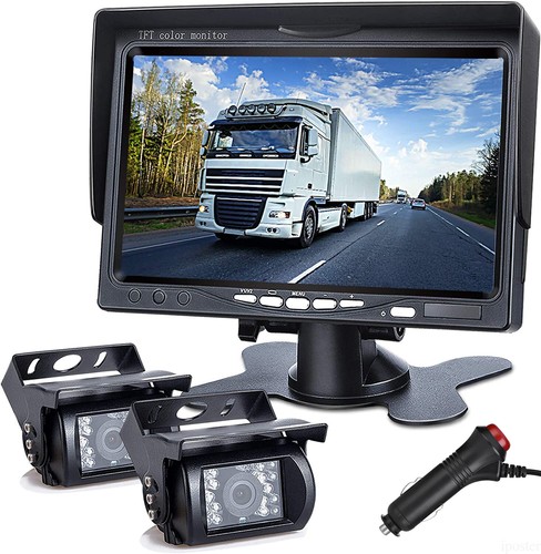 Dual Backup Camera Monitor 7-inch Waterproof Reversing Rear View Truck/ Trailer - Picture 1 of 12