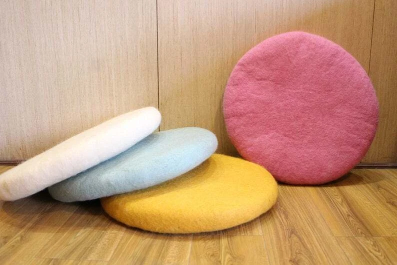  Almohadilla de silla de lana - Cojín hecho a mano - 35 cm - Almohadilla de asiento de fieltro - Almohadilla de asiento redonda - Cojín Foto 3 de 4