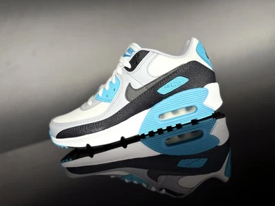NIKE AIR MAX 90 LTR Leder Damen Sneaker weiß/schwarz/laser-blau Gr.39