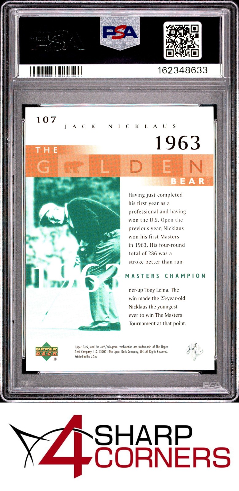 2001 UPPER DECK GOLF #107 JACK NICKLAUS HOF PSA 10 view 2